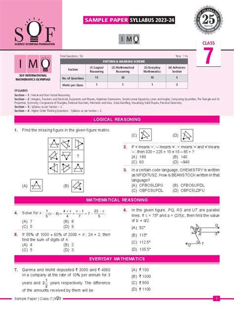 IMO Sample Papers for Class 7 .